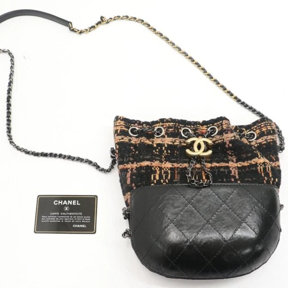 Chanel Gabrielle Bucket Tweed Black/Brown/Orange Crossbody Small Bag - Picture 1 of 9
